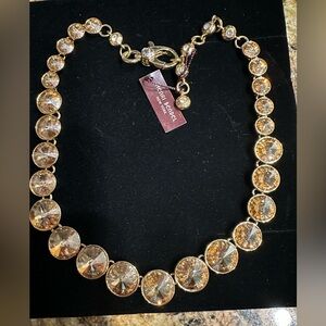 NWT RARE Henri Bendel On Point Swarovski Gold Brilliant Crystal Necklace